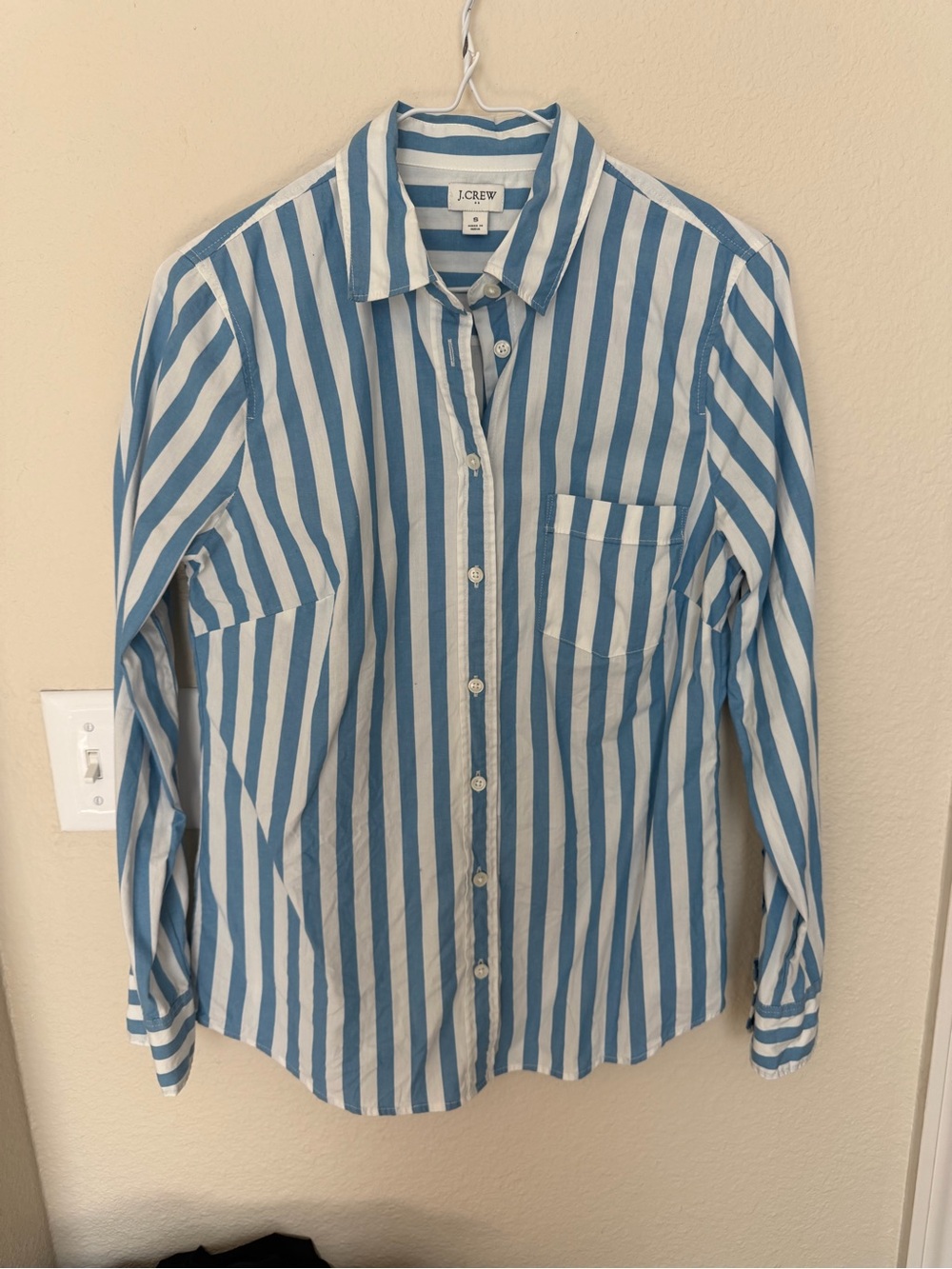J. Crew Factory Blue and White Vertical Stripe Button-Down Shirt